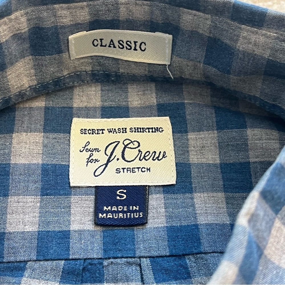 Jcrew Shirt Mens Small Blue Gray Gingham Check Plaid Button Up Stretch Classic - Picture 3 of 8